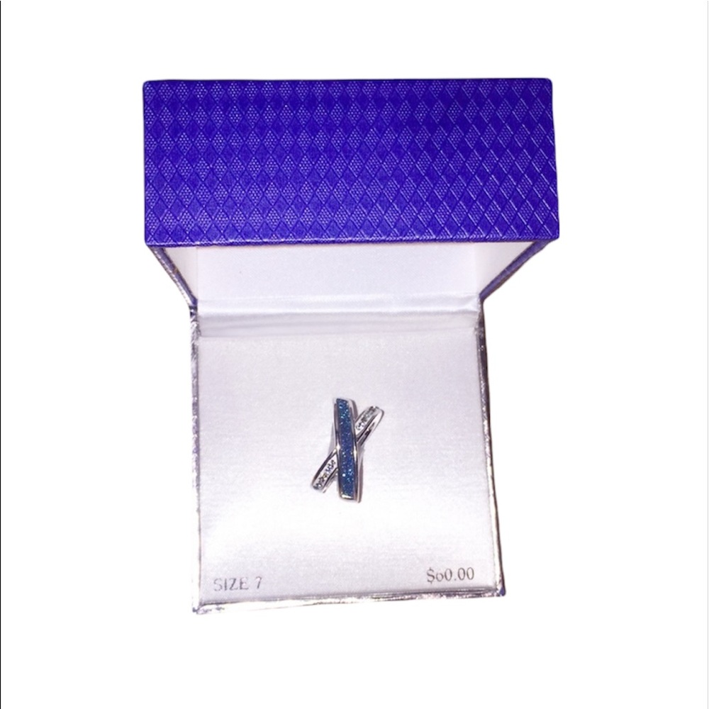 NWT Brilliance: Size 7 Blue/Silver Crossed Ring